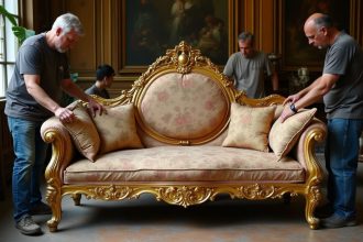 Canapé Napoléon III restauré dans un atelier d'artisan spécialisé