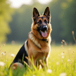 Chien berger allemand majestueux dans une prairie ensoleillee