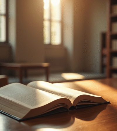 Intérieur lumineux d'une bibliothèque de droit moderne avec code civil ouvert