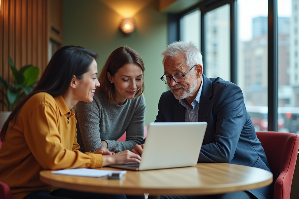 Equipe multigenerationnel collaborant dans un espace détente