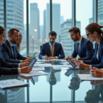 Groupe de professionnels analysant des graphiques en réunion