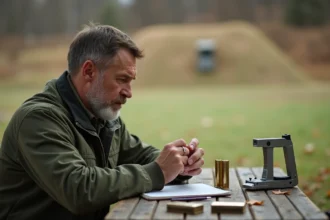 Expert en ballistique examinant une cartouche 9mm sur un banc