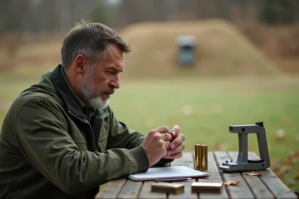 Expert en ballistique examinant une cartouche 9mm sur un banc