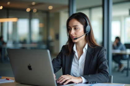 Femme en réunion de travail dans un bureau moderne