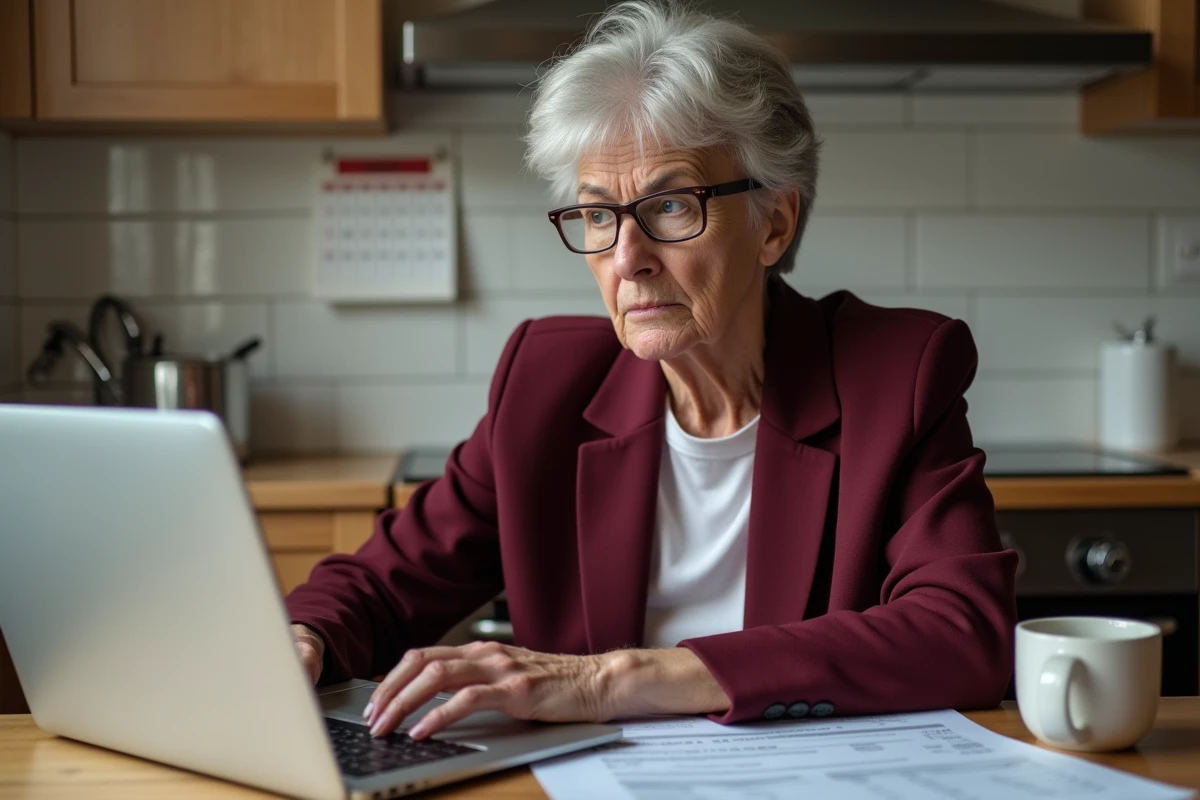 Femme retraitée consultant un site gouvernemental sur son ordinateur pour comprendre ses droits après désinscription France Travail