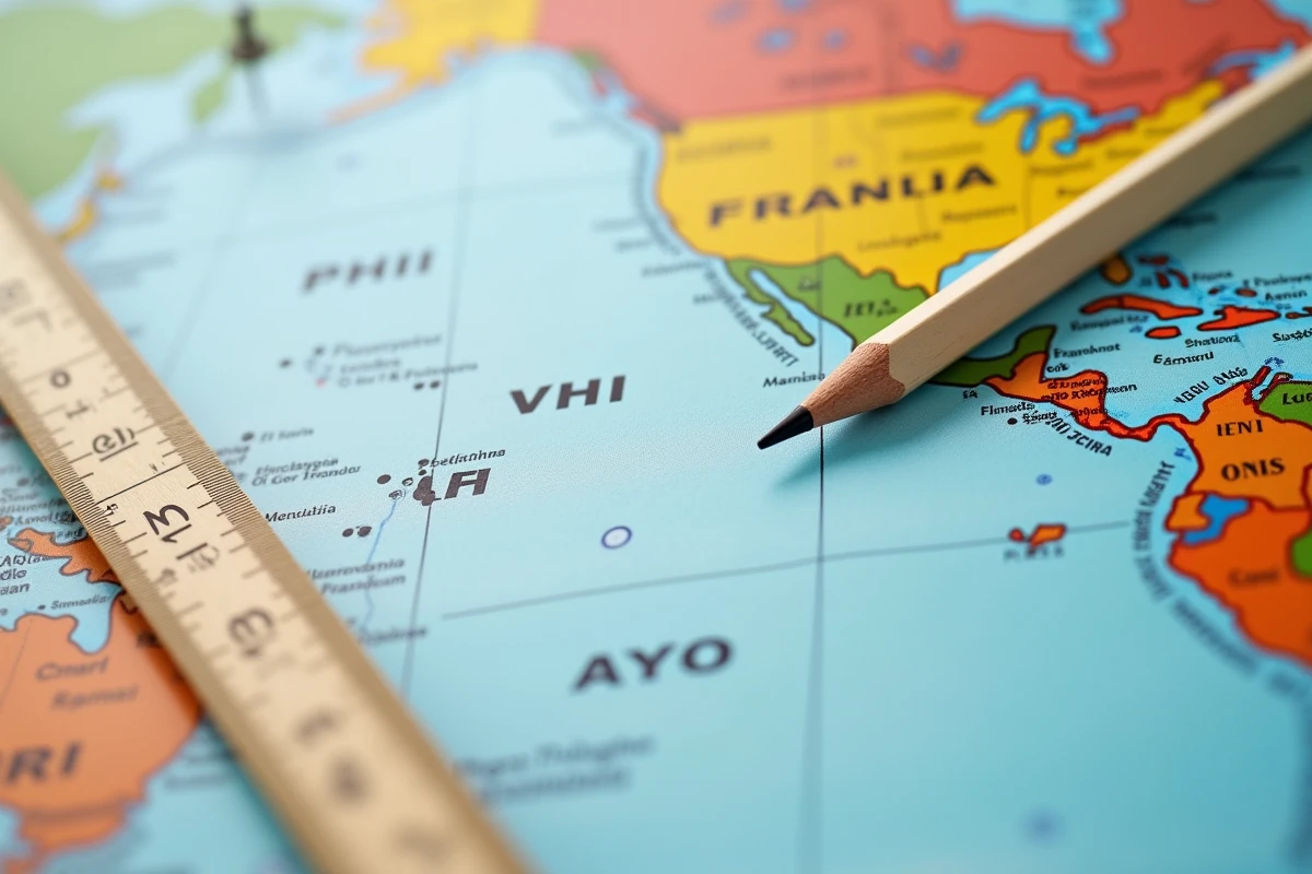 Gros plan sur une carte politique du monde avec des noms de pays commençant par F et PH mis en évidence