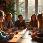 Jeunes adultes jouant au jeu President dans un salon convivial
