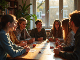 Jeunes adultes jouant au jeu President dans un salon convivial
