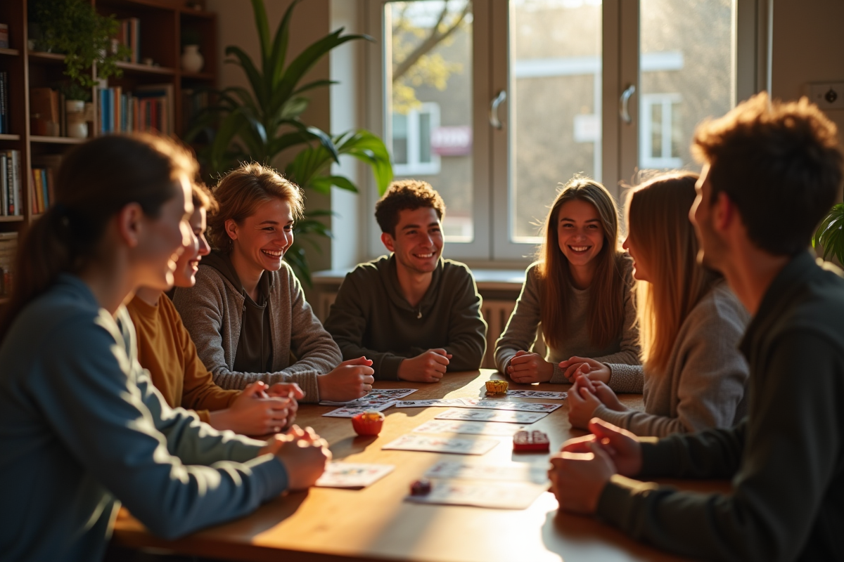 Jeunes adultes jouant au jeu President dans un salon convivial