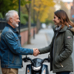 Homme et femme devant une Honda Dax en ville