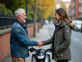 Homme et femme devant une Honda Dax en ville