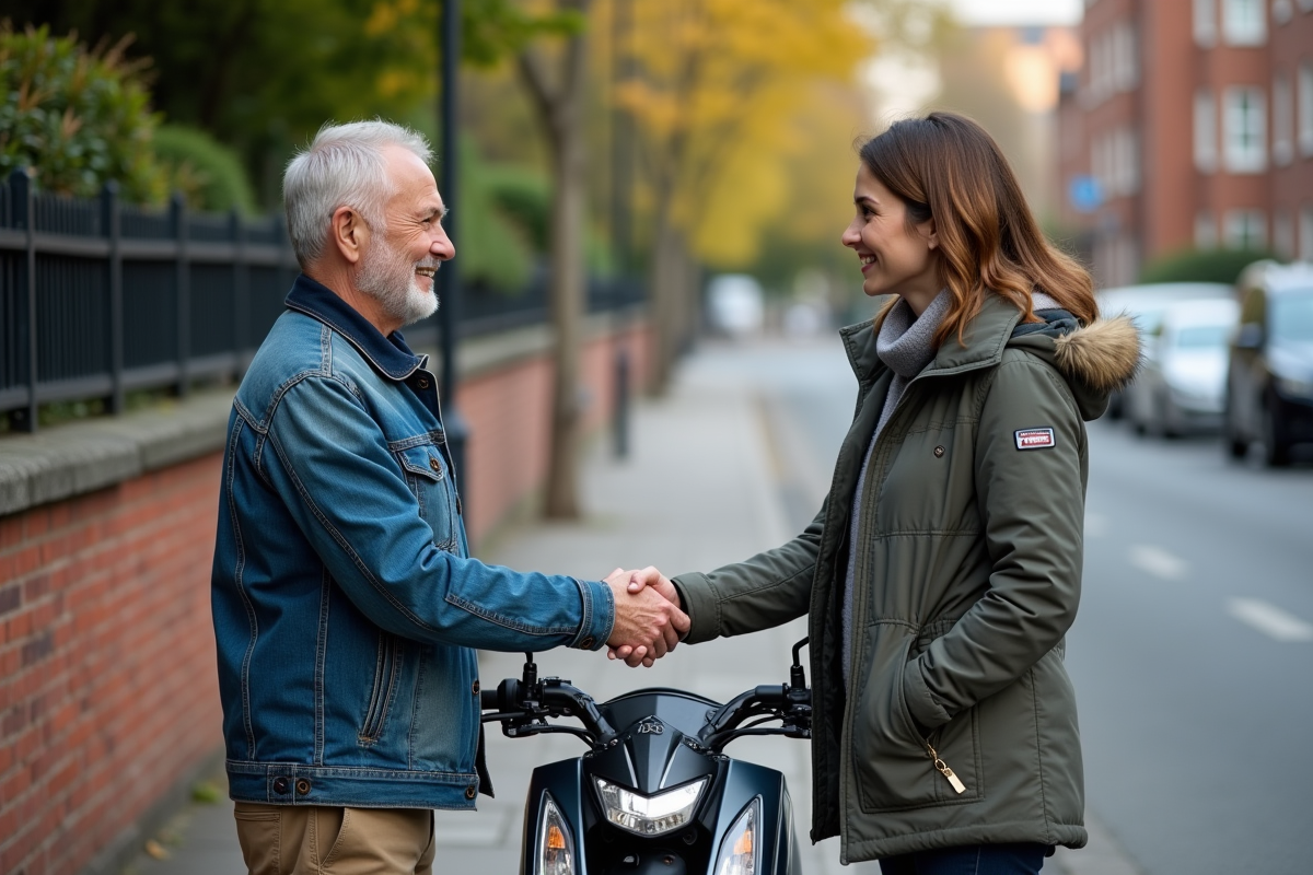 Homme et femme devant une Honda Dax en ville
