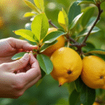 Inspection branche de citronnier avec feuilles jaunies