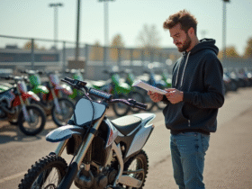 Jeune homme avec une moto tout-terrain et une checklist