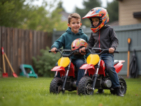 Jeune garçon en équipement motocross avec moto PeeWee 50