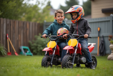 Jeune garçon en équipement motocross avec moto PeeWee 50