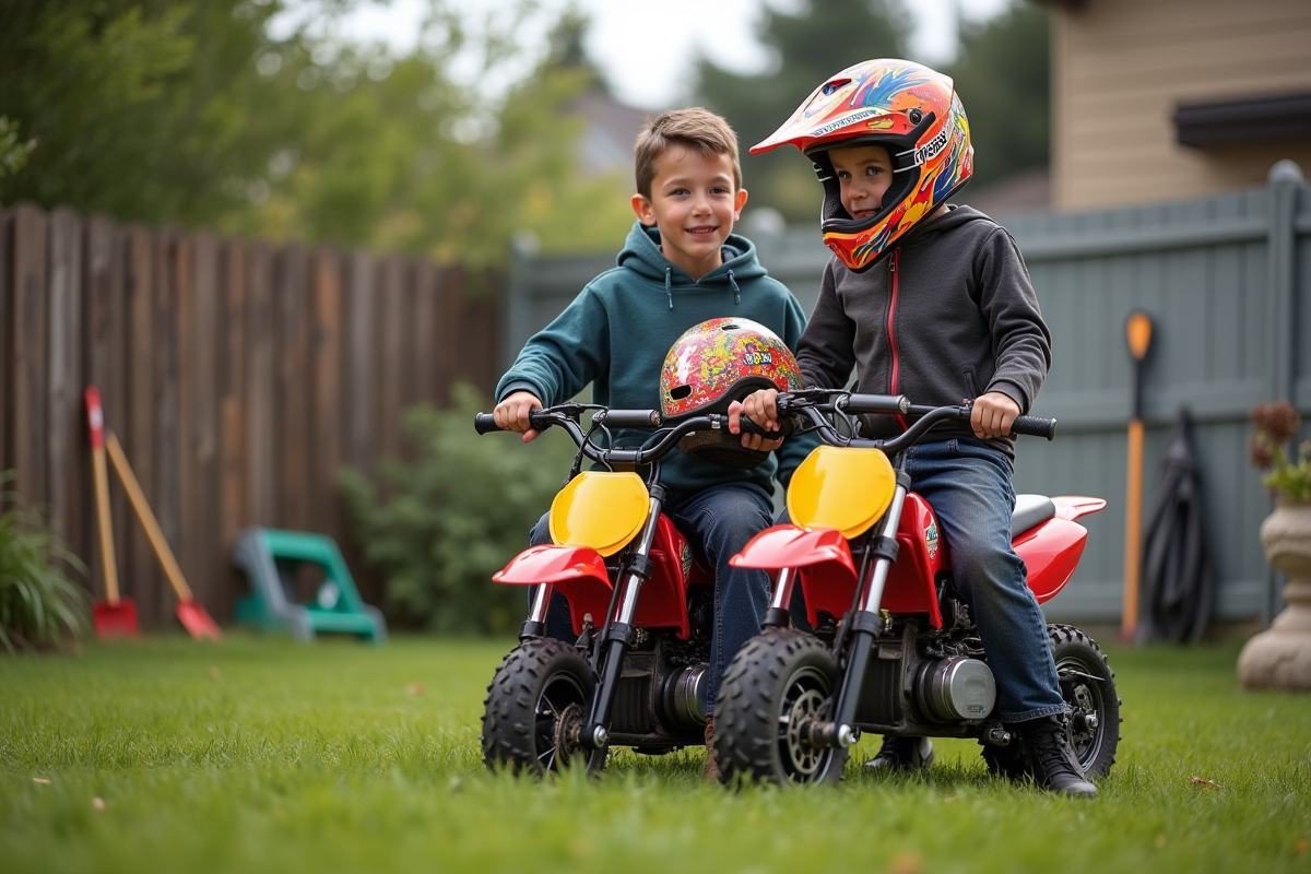 Jeune garçon en équipement motocross avec moto PeeWee 50