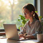 Jeune professionnel travaillant à domicile sur un bureau moderne