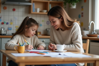 Femme aidant sa fille avec ses devoirs à la maison