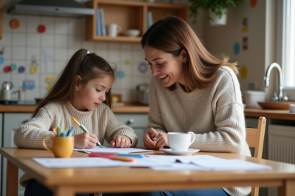 Femme aidant sa fille avec ses devoirs à la maison