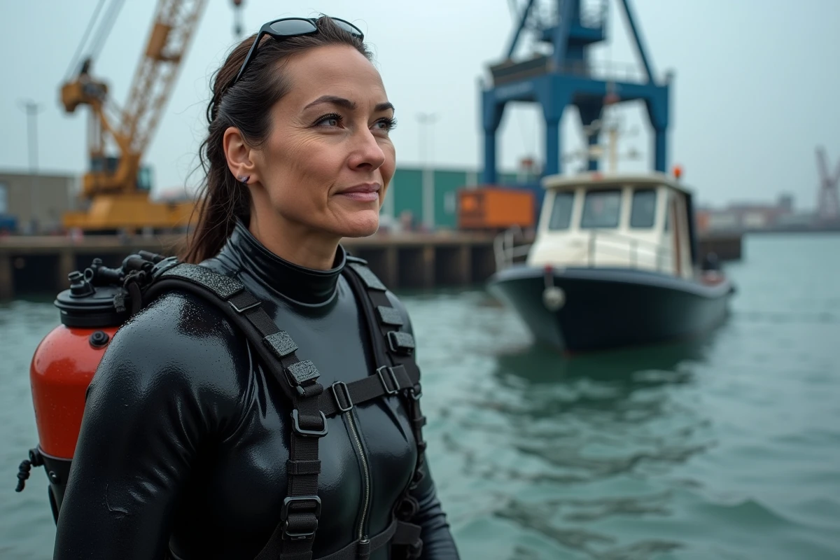 Plongeuse de sauvetage en gros plan dans le port