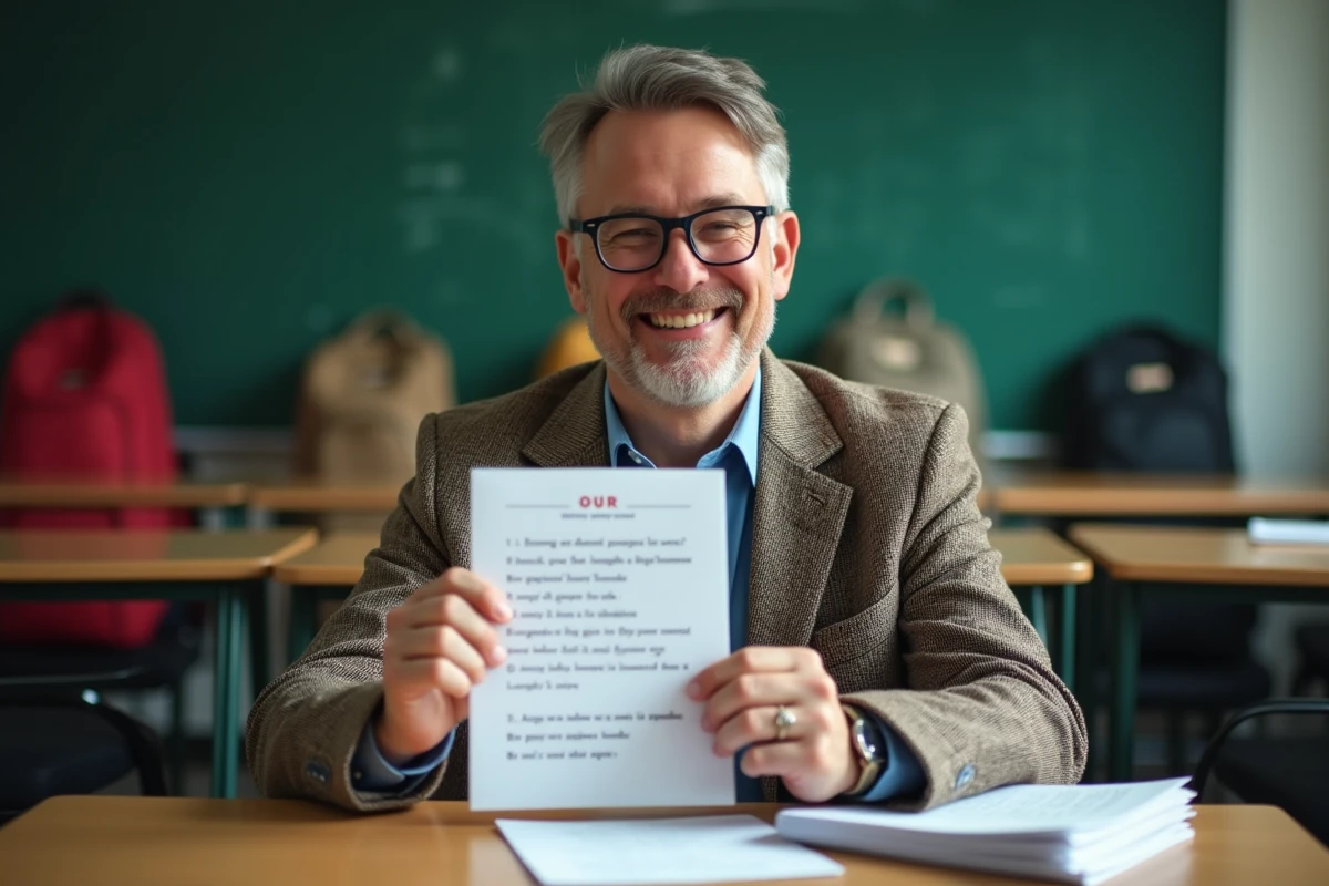 Professeur de français montrant un poème aux élèves