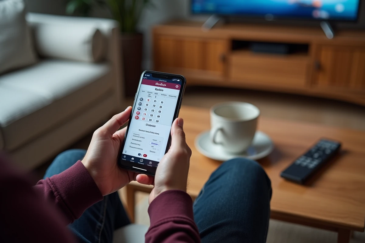 Consultation des résultats du tirage Keno sur smartphone dans un salon